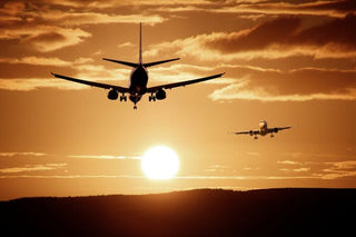Passenger airplane landing during family travel