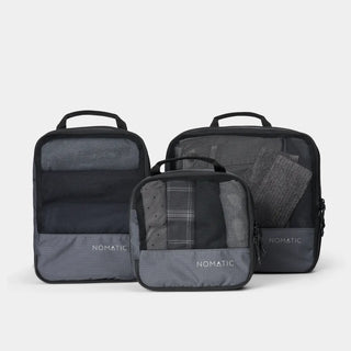 NOMATIC Compression Packing Cubes in gray, set of three shown together