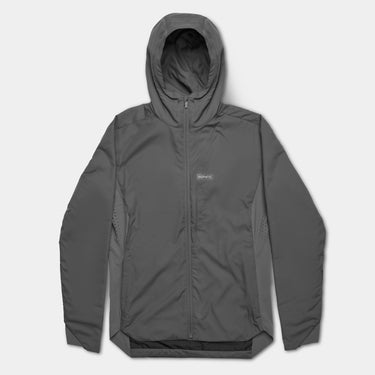 Gray NOMATIC Outset Jacket with a full-zip front, hood, side pockets, and lightweight technical construction.