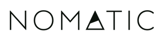 The wordmark 'NOMATIC' in thin black sans-serif lettering on a white background, with a stylized triangle inside the letter A.