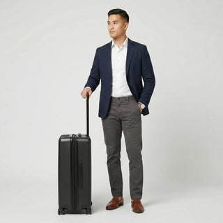 Traveler using the Method Luggage Check-In Medium in black